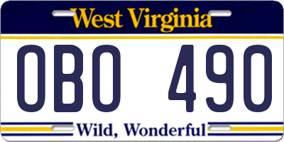 WV license plate OBO490