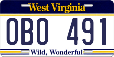 WV license plate OBO491