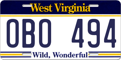 WV license plate OBO494