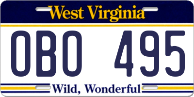 WV license plate OBO495