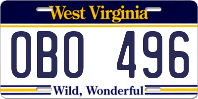 WV license plate OBO496