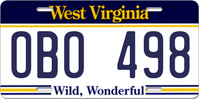 WV license plate OBO498