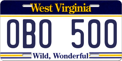 WV license plate OBO500