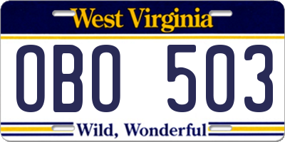 WV license plate OBO503