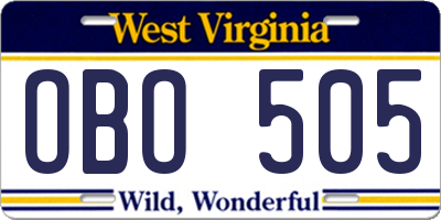 WV license plate OBO505