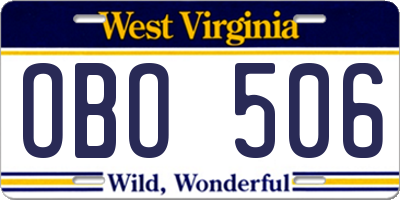 WV license plate OBO506