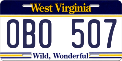 WV license plate OBO507