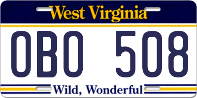 WV license plate OBO508