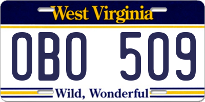 WV license plate OBO509