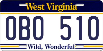 WV license plate OBO510
