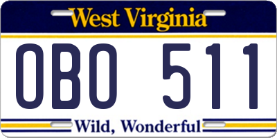 WV license plate OBO511