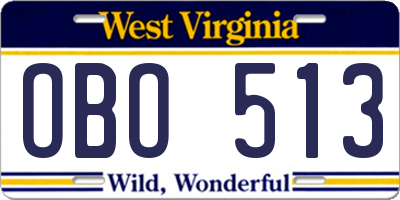 WV license plate OBO513