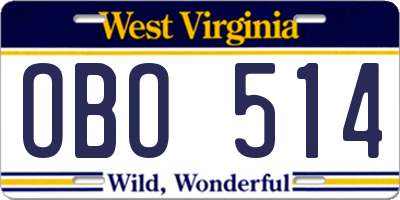 WV license plate OBO514