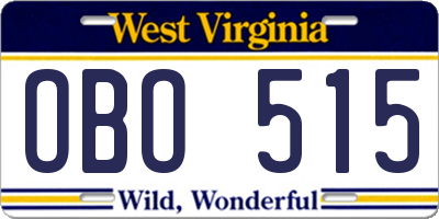WV license plate OBO515