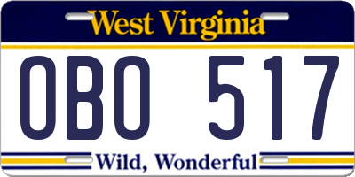 WV license plate OBO517