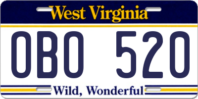 WV license plate OBO520