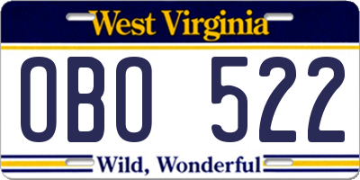 WV license plate OBO522