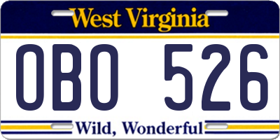 WV license plate OBO526