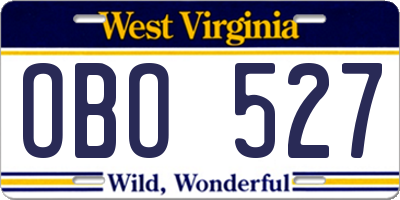 WV license plate OBO527
