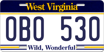 WV license plate OBO530