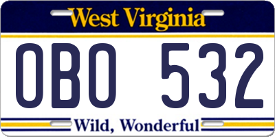 WV license plate OBO532