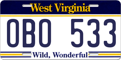 WV license plate OBO533