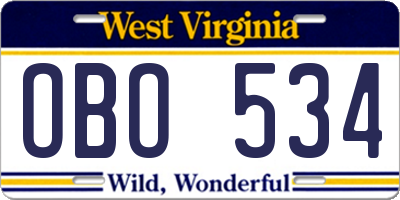 WV license plate OBO534