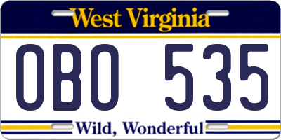 WV license plate OBO535