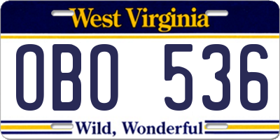 WV license plate OBO536