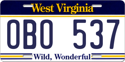 WV license plate OBO537