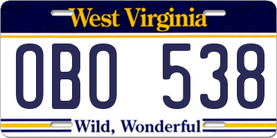 WV license plate OBO538