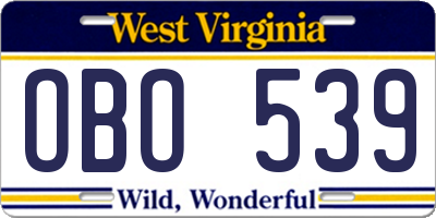 WV license plate OBO539