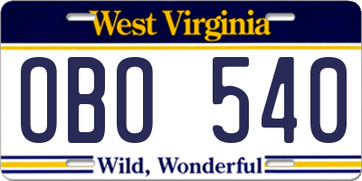 WV license plate OBO540
