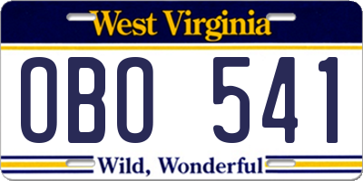 WV license plate OBO541