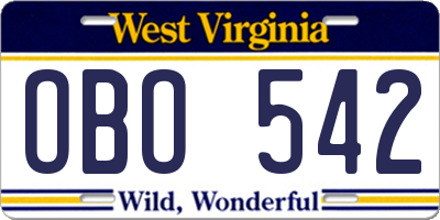 WV license plate OBO542