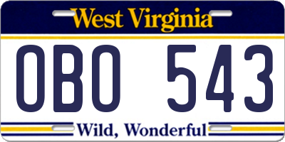 WV license plate OBO543