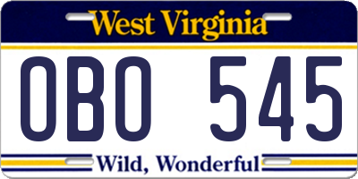 WV license plate OBO545