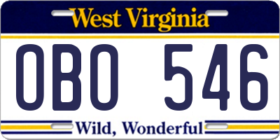 WV license plate OBO546