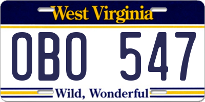 WV license plate OBO547