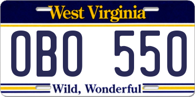 WV license plate OBO550