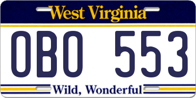 WV license plate OBO553