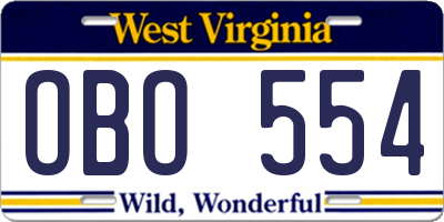 WV license plate OBO554