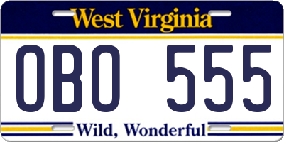 WV license plate OBO555