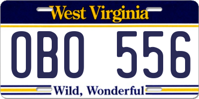 WV license plate OBO556