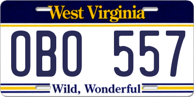 WV license plate OBO557