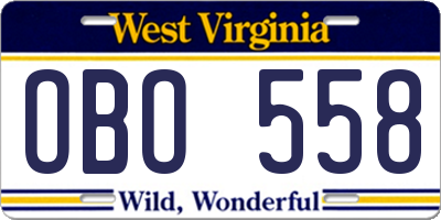 WV license plate OBO558