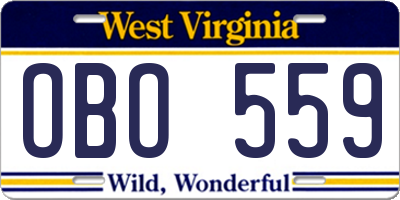 WV license plate OBO559
