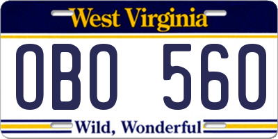 WV license plate OBO560