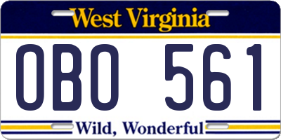 WV license plate OBO561
