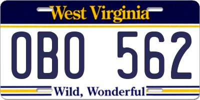 WV license plate OBO562